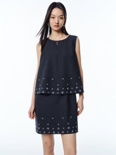 Women's Sleeveless Faux-Layered Dress with Embroidery